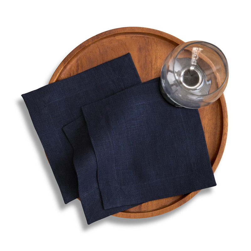 Dru - Cotton Linen Plain Cocktail Napkins, Indigo Navy