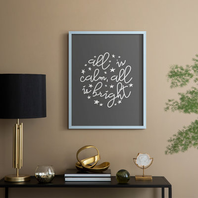 All is Calm, All is Bright - Dark Gray Framed Print - Solid Wood