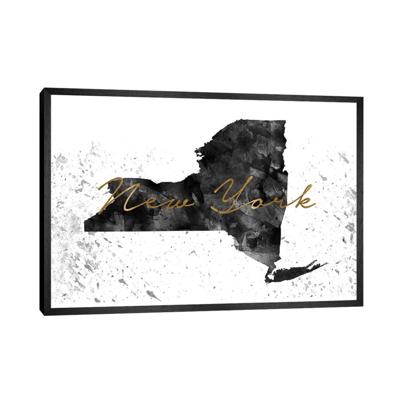 New York Black and White Gold 1 Piece Wall Art on Canvas, 45.72cm H x 66.04cm W x 3.81cm D, Black Framed
