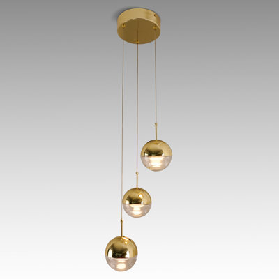 Dimmable 3-light Crystal Sphere Pedant Light Led Pendant In Titanium Gold for Kitchen Island