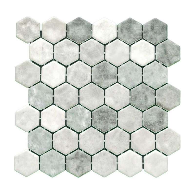 Eterna Hexx 2" x 2" Glass Mosaic Floor and Wall Tile, Shabby Green