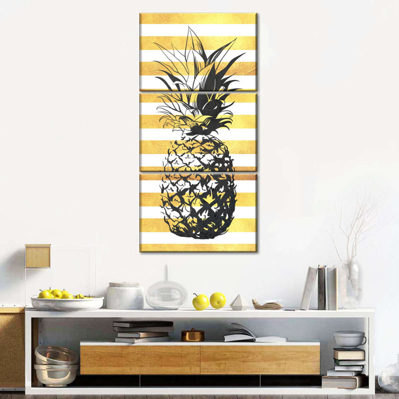 Ananas à rayures dorées 3 pièces, H 27 po x l 12 po x P 1 po
