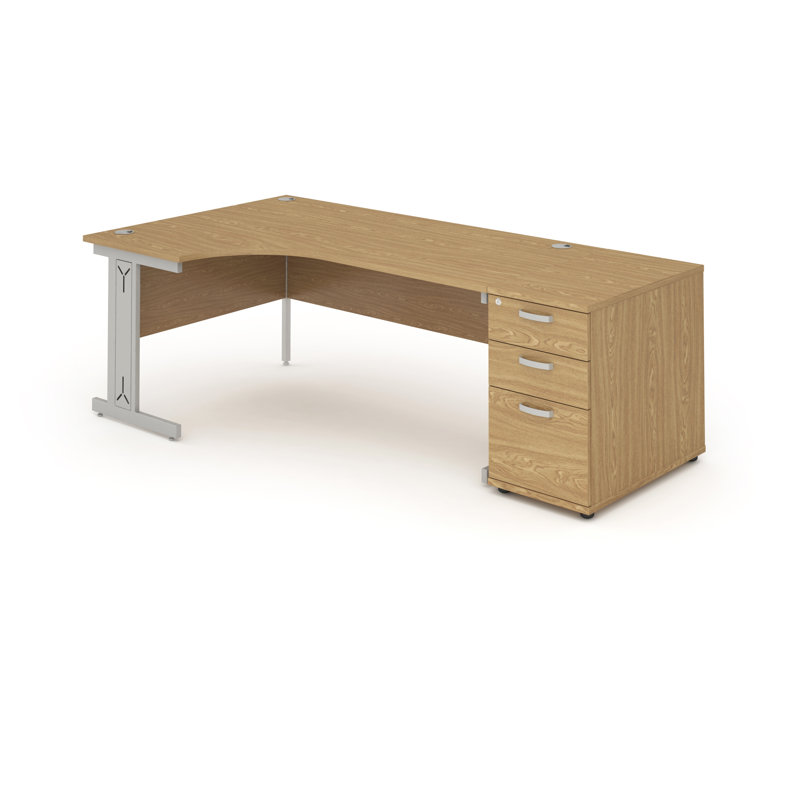 Impulse L-Shaped Metal Base Computer Desk, Right, Beech, 73cmH x 203cm W x 120cmD