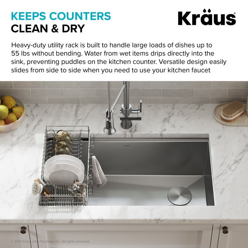 Stainless Steel Over-the-Sink Dish Drying Rack with Utensil Holder