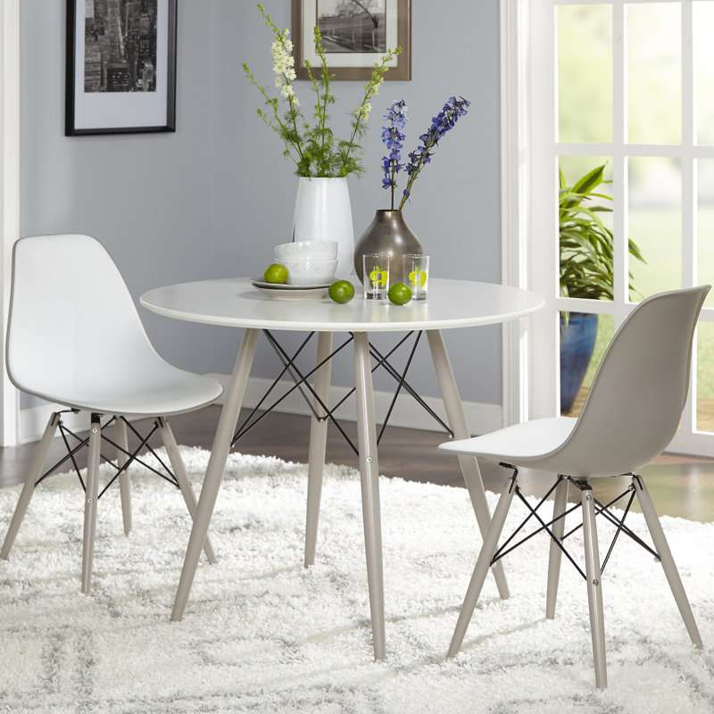 Ensemble de salle à manger Akaash, Blanc / gris, 3 pièces : 1 table, 2 chaises