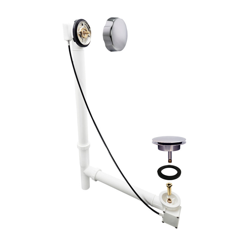 27" Cable Drive Pop-Up Bathtub Drain Trim with Poly Pipe Assembly and Rotary Overflow Cover, Polished Chrome