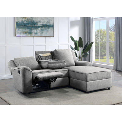 Canapé modulaire en lin avec table rabattable Destiny, alliant confort et fonctionnalité pour les espaces de vie modernes