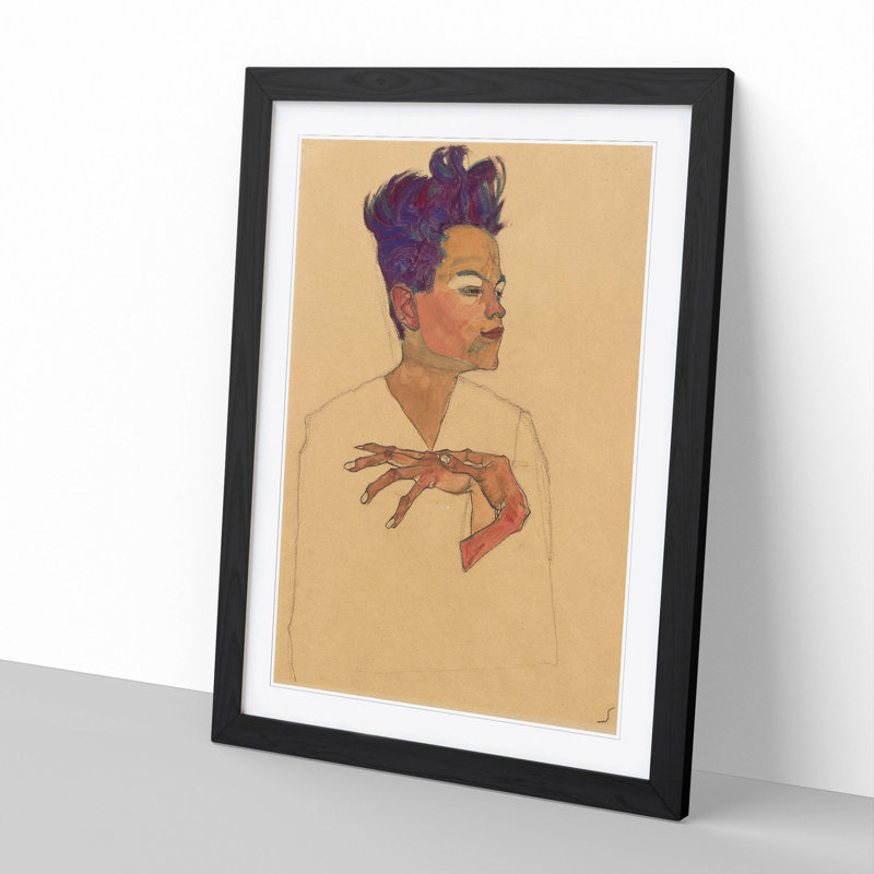 Self-Portrait Vol.5 by Egon Schiele - Picture Frame Painting, 65cm H x 48cm W x 2cm D, Black Framed