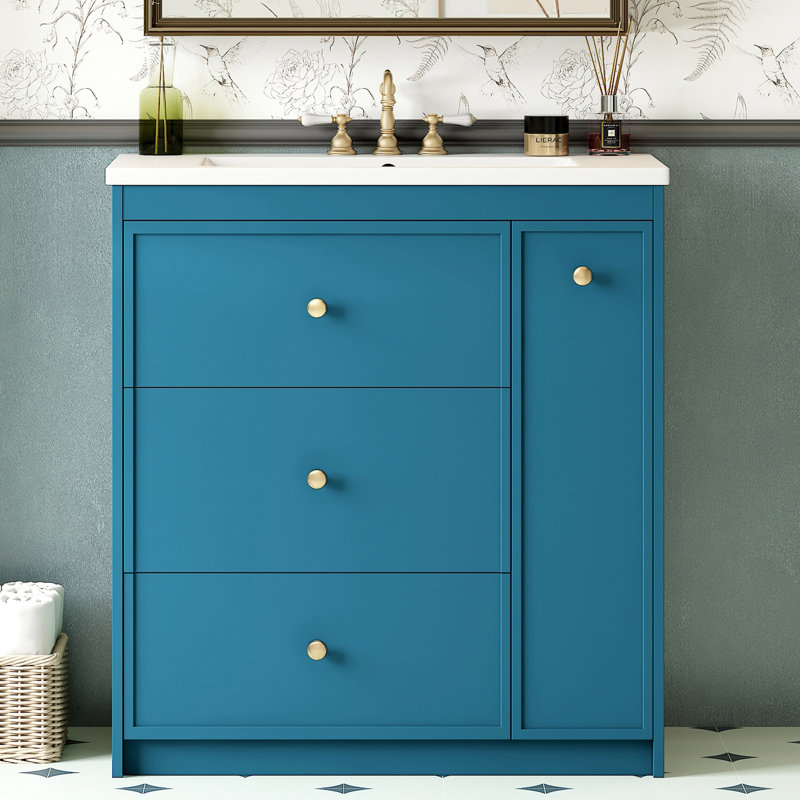 Meuble-lavabo simple 30 po avec comptoir en céramique blanche à poser