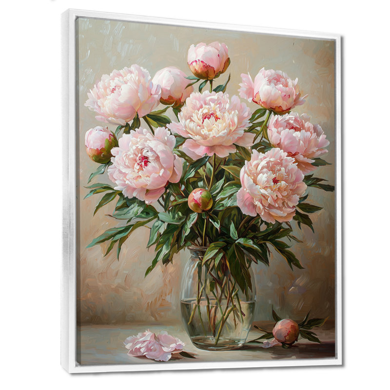 Nature morte aux pivoines à la ferme - Reproduction sur toile encadrée de pivoines, H 32 po x l 24 po, Blanc