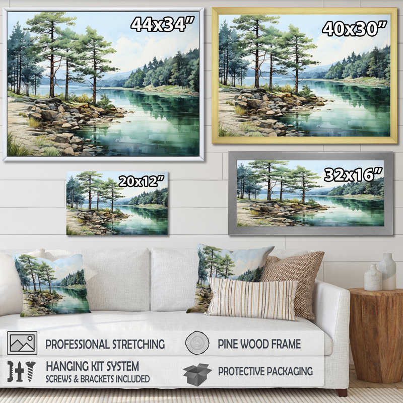 Pine Tree Reflections II - Reproduction d'art mural pin, Cadre photo blanc, H 24 po x l 32 po x P 1 po