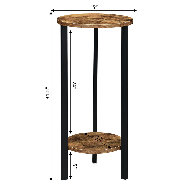 Support à plantes rond Migues, H 31,5 po x L 15 po x l 15 po, Bois de grange / noir