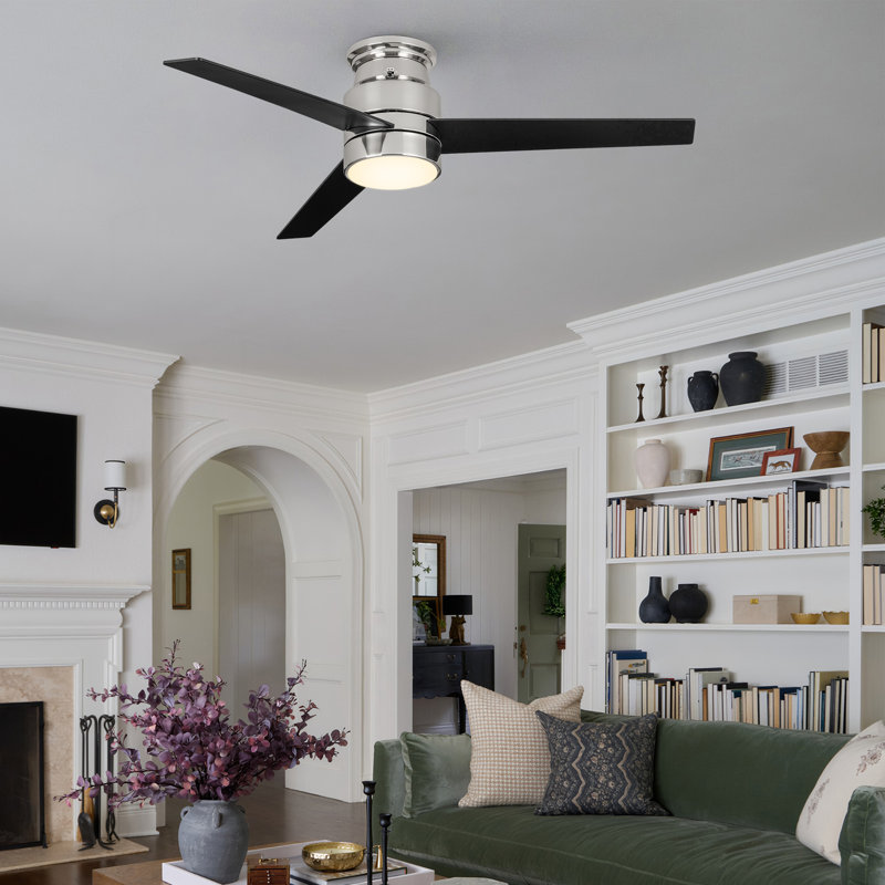 Ventilateur de plafond encastré intelligent à 3 pales 52 po avec télécommande murale et ensemble d'éclairage inclus Gearldean