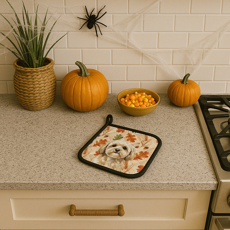 Paire de porte-casseroles crème Lhasa Apso Heirloom Fall