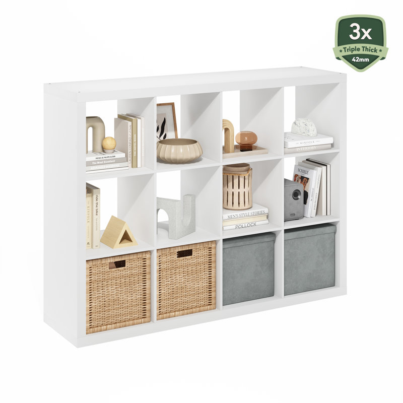 Cubicle Extra Thick Frame Decorative Cube Storage Organizer, (12 Shelves) 43.34"H x 57.4"W x 15.35"D, White