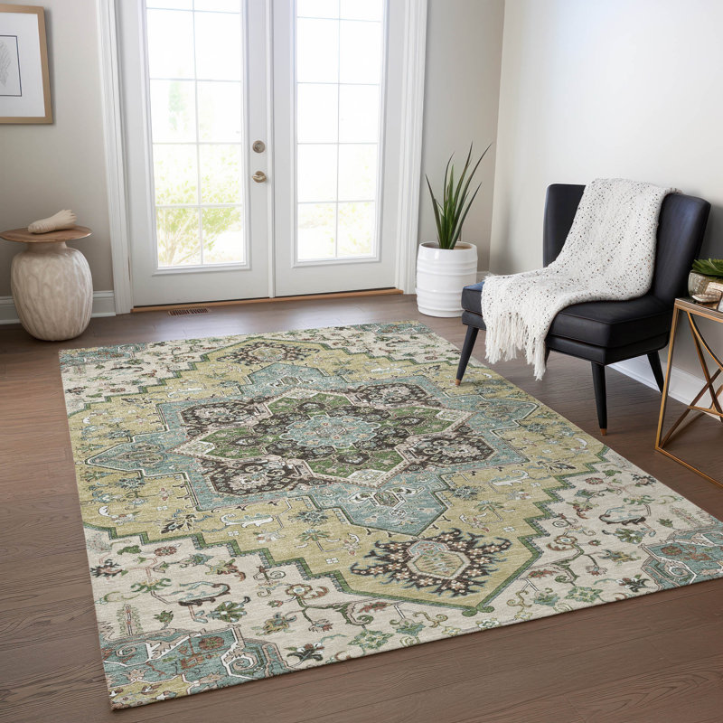 Tapis intérieur / extérieur lavable beige Lani , 5' x 7'6"