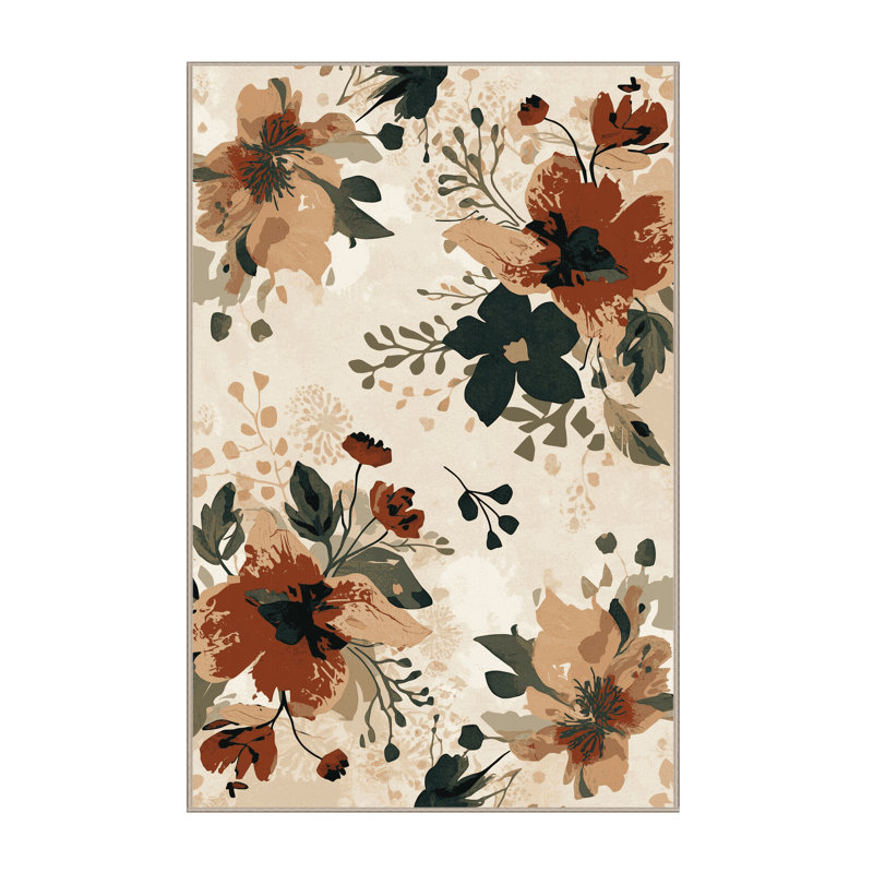 Tapis beige lavable à la machine Paesyn Wildflower Mix, 7 x 9