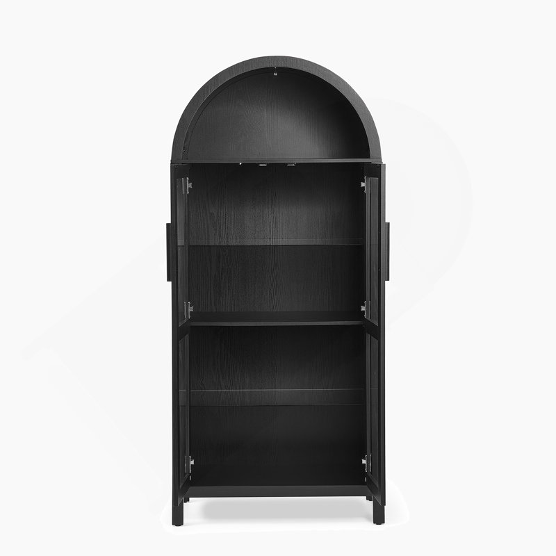 Arched Storage Cabinet With One Lamp, Wooden Storage Cabinet For Kitchen, Living Room, Office, Black