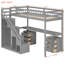 Lit mezzanine simple gris avec bureau, deux commodes et éclairage à DEL - peu encombrant, idéal pour le bureau à domicile