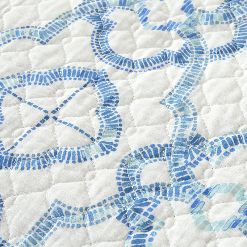 Enzyme White/Blue 100% Cotton Reversible Quilt Set, King Quilt + 2 Shams