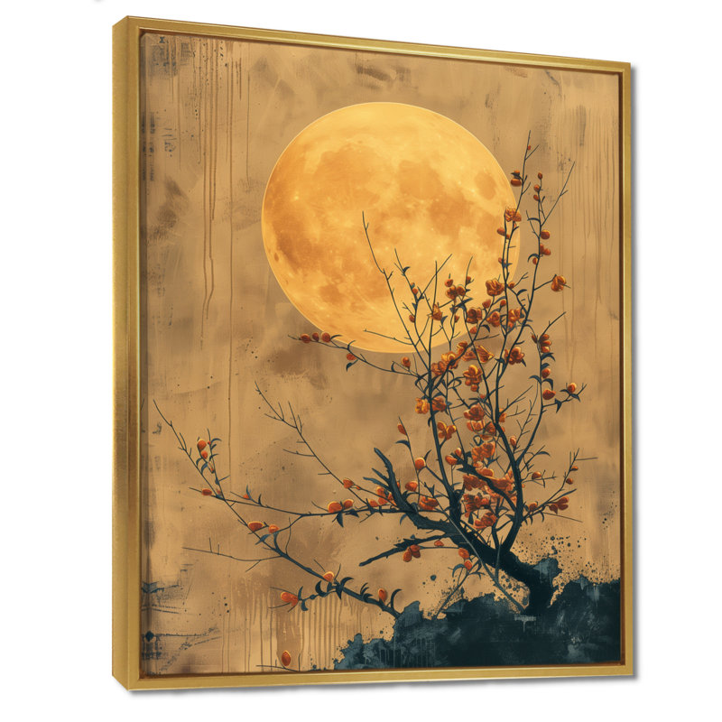 «Black Bonsai», impression d'art mural noir au Japon, Toile avec cadre flottant or, H 20 po x l 12 po x P 1 po