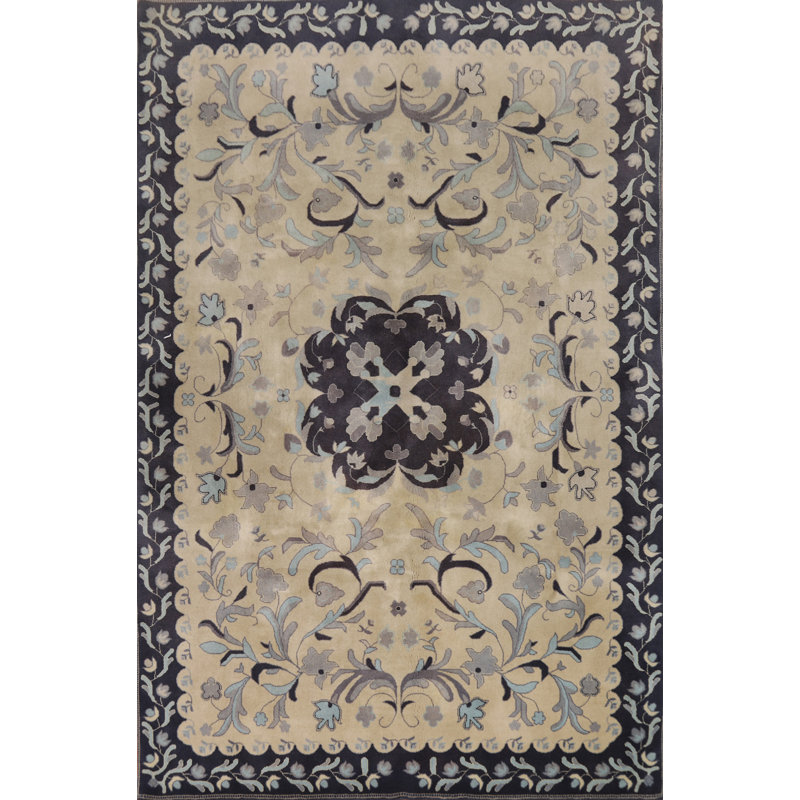 Tapis chinois à motif floral art déco 6 x 9