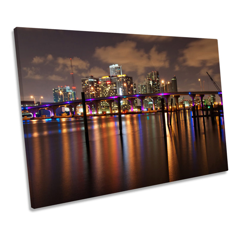 Miami Cityscape Skyline - Wrapped Canvas Print, 30.5cm H x 45.7cm W x 2cm D