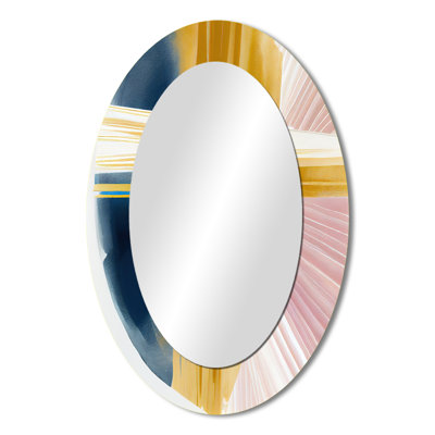 Wide Golden Brush Stroke II - Modern Oval Wall Mirror