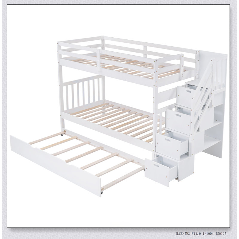 Twin Over Full Bunk Bed With Twin Size Trundle, White