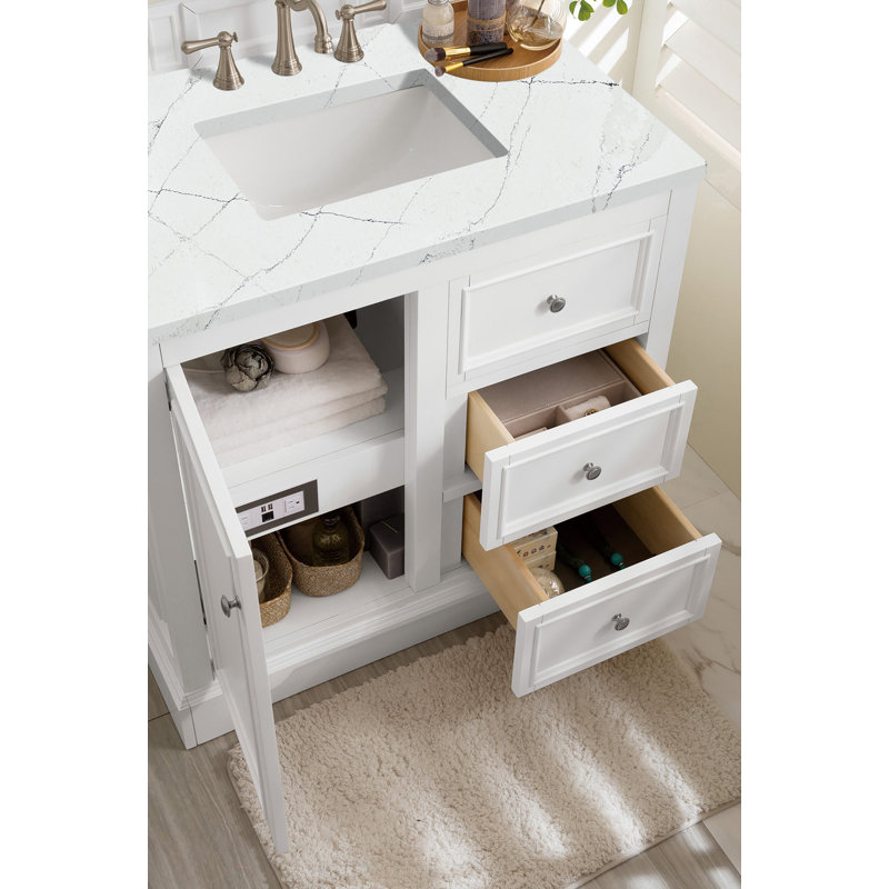 Kewstoke 36'' W Single Vanity, Bright White, 8" Widespread, Ethereal Noctis Quartz