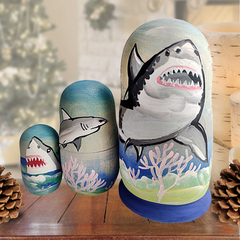 3 Piece Shark Matreshka Nesting Doll Set
