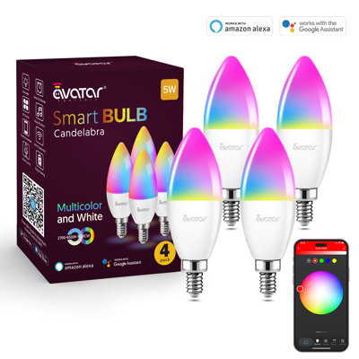 Ampoules intelligentes Wi-Fi Bluetooth E12 de type B avec ampoule candélabre fonctionnant avec Alexa Google Home RGBCW