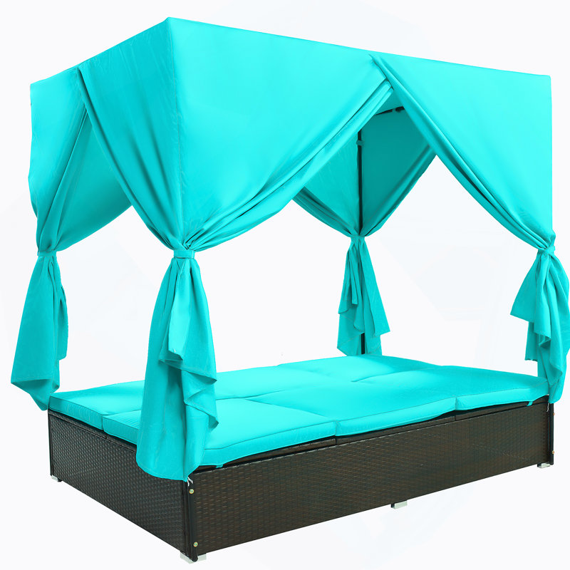 Double chaise longue d'extérieur, lit de bronzage d'extérieur avec dossier réglable, structure en acier pour la cour arrière, près de la piscine