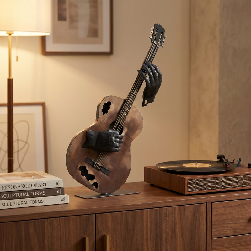 Sculpture de guitare en métal fabriquée à la main de 23 po de hauteur, statue de musique peinte à la main pour la maison et le bureau
