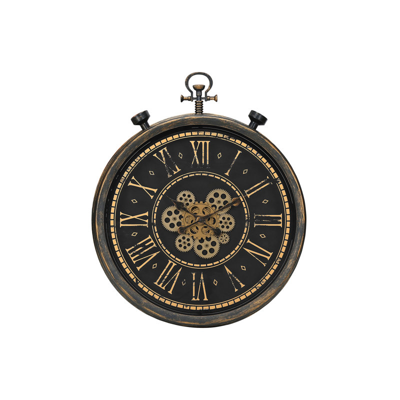 Clocks, 24" Round, Gear Mechanism, Wall Clock, Brown, Transitional