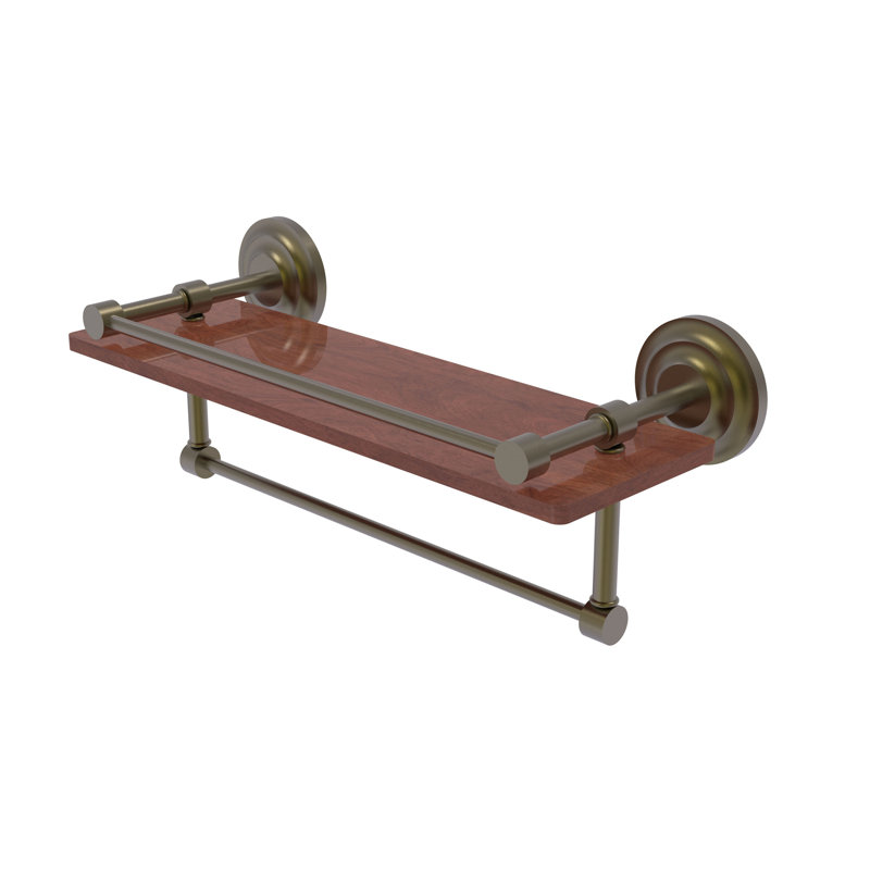 Leamore Bracket Shelf with Towel Bar, Antique Brass, 5" H x 16" W x 5" D