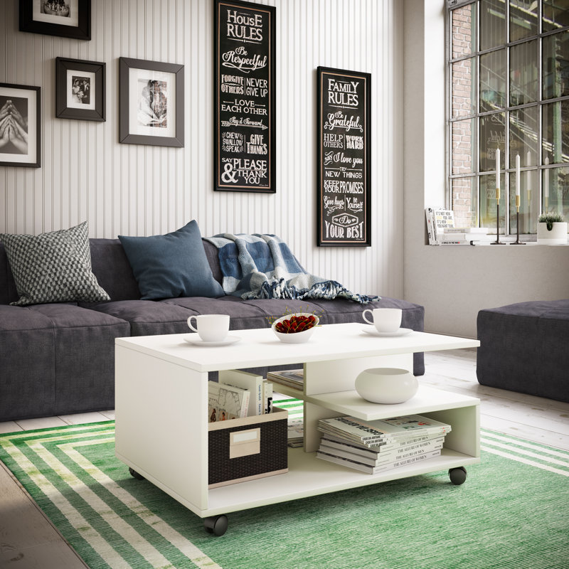 Rashanda Coffee Table with Storage, White