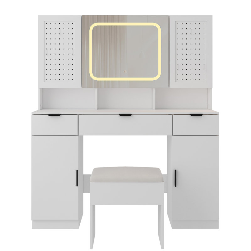 Safta Makeup Vanity with LED Mirror and Built-in Outlets, White