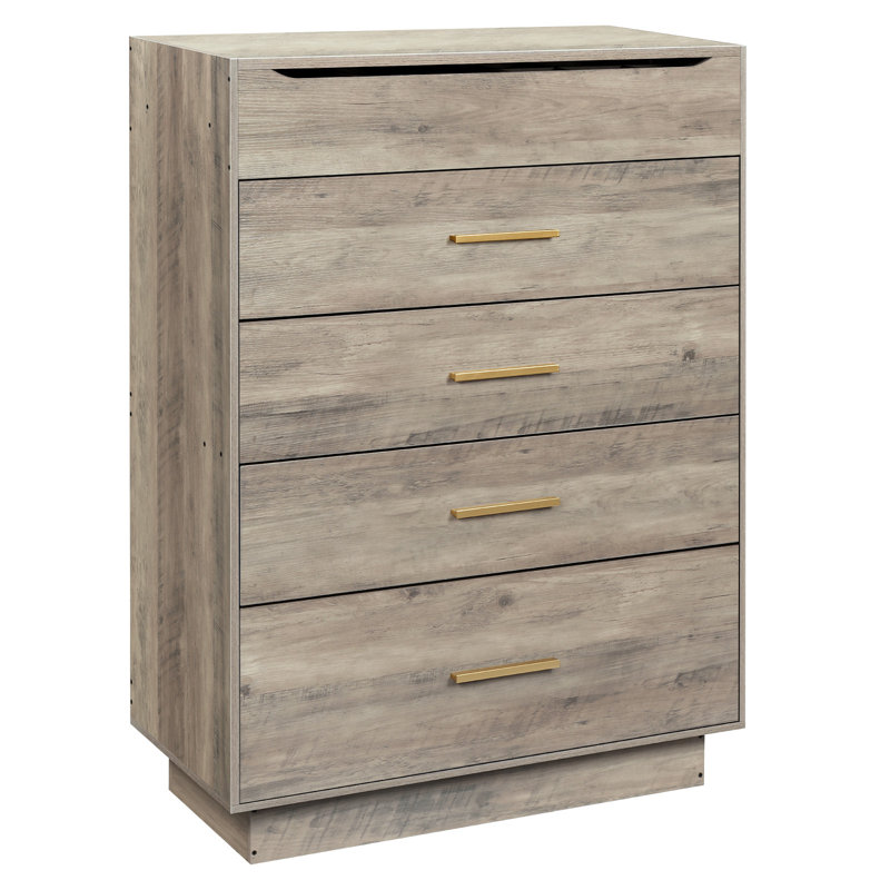 Evra Solid Wood 35.43'' W 4 - Drawer Dresser, Brown