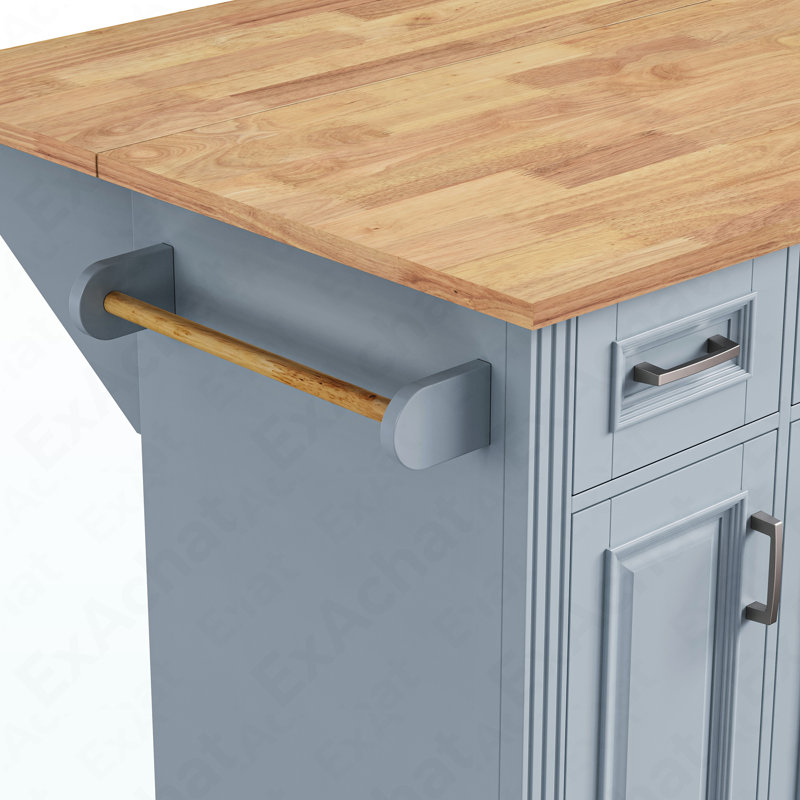 Kitchen Island With Modern Lines And Grey Blue Hue 54.62In Depth -, Blue