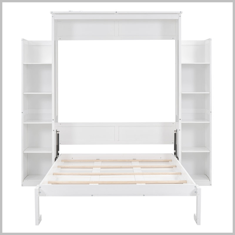 Lit escamotable moderne avec tablettes et lumières DEL Modern, Double, Blanc