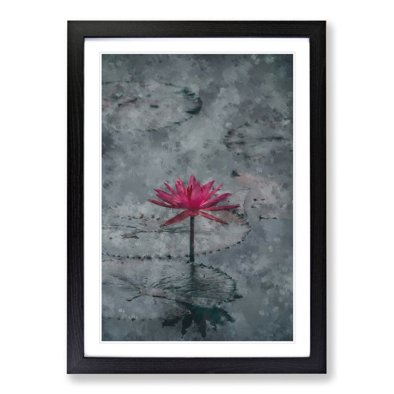 A Sacred Lotus Flower - Picture Frame Painting, 36cm H x 27cm W x 2cm D, Black Framed