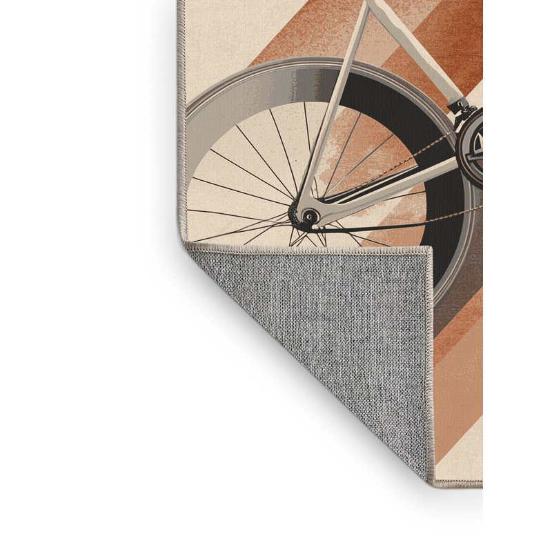 Tapis beige élégant et chic lavable à la machine Kendari Road Racing, 7 x 9