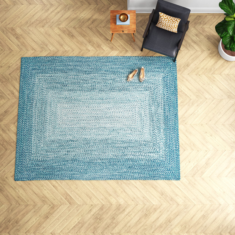 Tapis d'intérieur / extérieur bleu tressé Julianna, Rectangle 6 pi x 9 pi