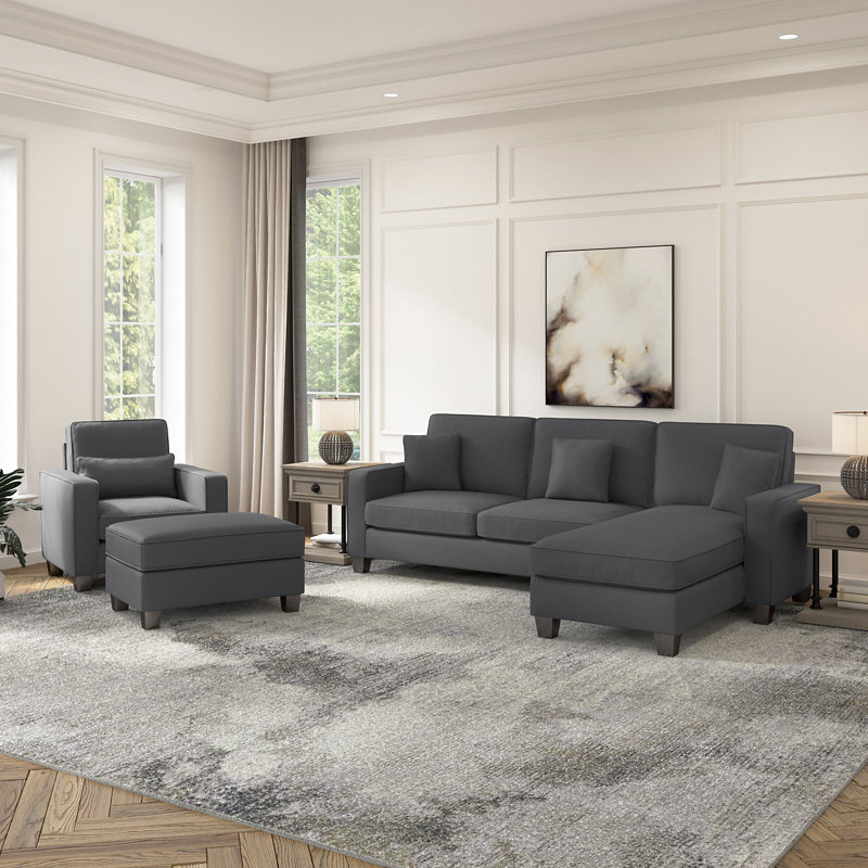 Upholstered L-Shaped Sectional Right Hand Facing, Charcoal Gray