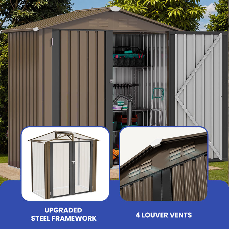 Galvanized Steel Vertical Storage Shed, Brown