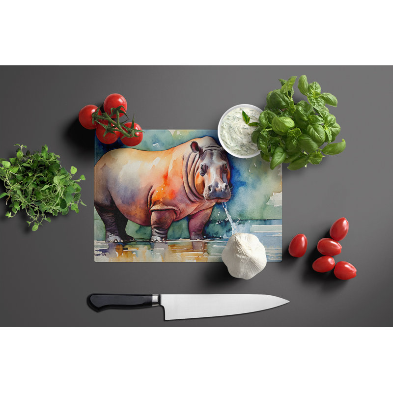Hippopotamus Glass Cutting Board Large