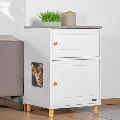 Enceinte de litière pour chat, conception sans odeur, armoire de rangement, facile à nettoyer et élégante boîte à litière pour chat blanche