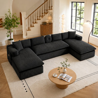 Canapé modulaire surdimensionné en forme de U de 149 po de 149 po, canapé en velours côtelé à 6 places avec accoudoirs amovibles, poche latérale et 4 coussins de dossier