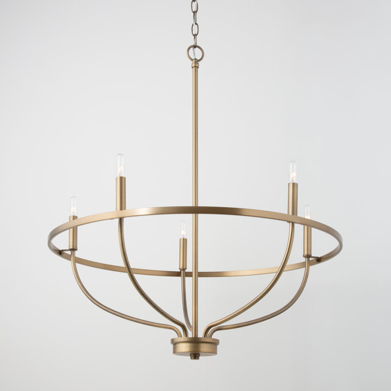 Lustre en roue de chariot style bougie Greyson, Laiton vieilli, 5, H 33 po x l 29 po x P 29 po